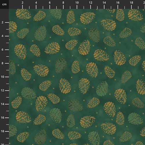 Tissu de noel - pomme de pin vert / doré - stof fabrics - coton - 10cm/laize