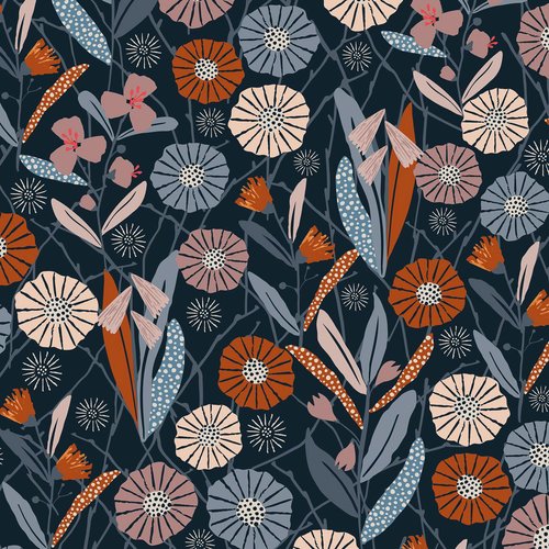 Tissu dashwood studio - woodland - fleurs et feuilles d'automne - coton - 10cm/laize