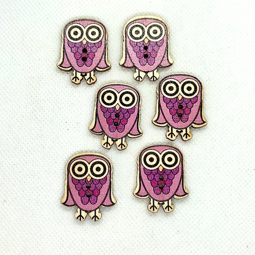 6 boutons en bois fantaisie - chouette - 23x24mm - bri560