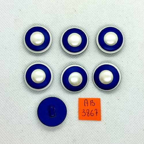 7 boutons en résine bleu et blanc nacré - 23mm - ab3867