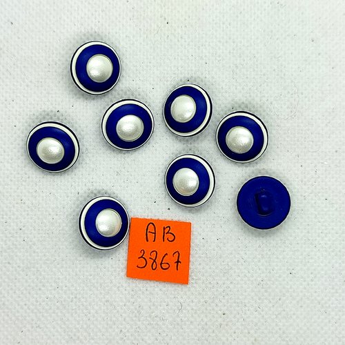 8 boutons en résine bleu et blanc nacré - 15mm - ab3867