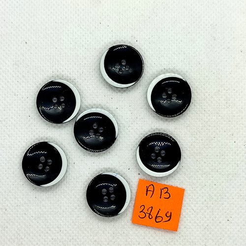 7 boutons en résine noir et blanc - 18mm - ab3869