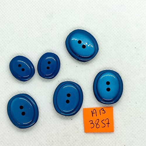 6 boutons en résine bleu canard - 20x23mm et 15x18mm - ab3857