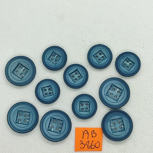 11 boutons en résine bleu - 21mm et 17mm - ab3860