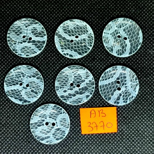 7 boutons en résine bleu clair et transparent  - effet dentelle - 23mm - ab3770