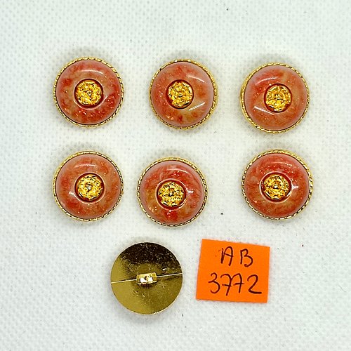 7 boutons en résine rose et doré - 18mm - ab3772