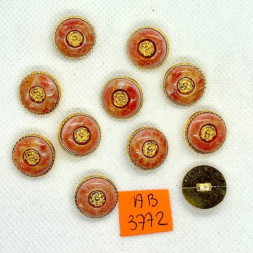 11 boutons en résine rose et doré - 15mm - ab3772