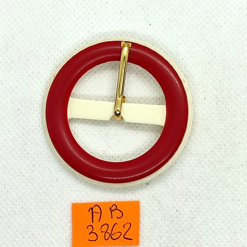 Boucle de ceinture en résine rouge et écru - 50mm - ab3862