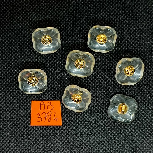 7 boutons en résine transparent et doré - 16x16mm - ab3784
