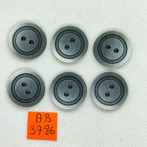6 boutons en résine gris - 22mm - ab3786