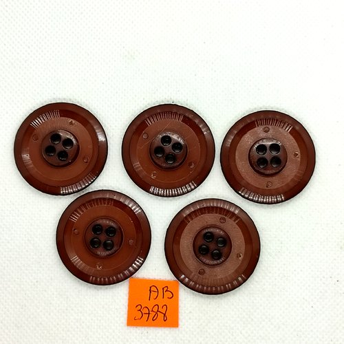 5 boutons en résine marron - 34mm - ab3788