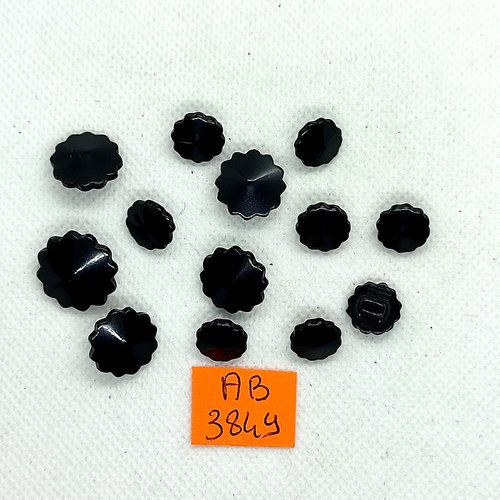 13 boutons en résine noir - taille diverse - ab3849