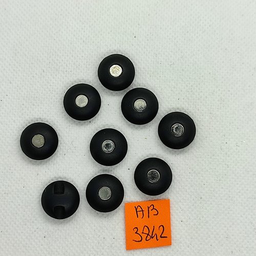 9 boutons en résine noir et argenté - 15mm - ab3842