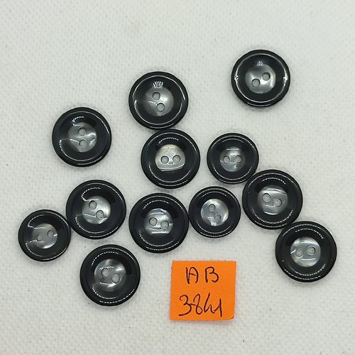 12 boutons en résine noir et gris - 17mm et 15mm - ab3841
