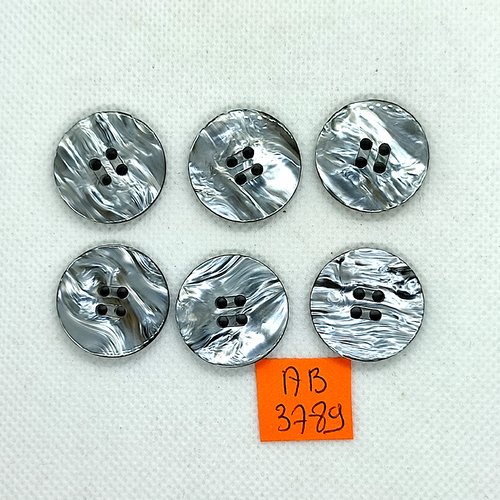 6 boutons en résine gris - 23mm - ab3789