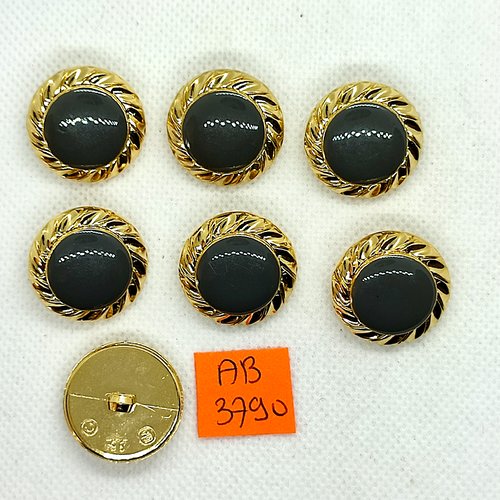 7 boutons en résine gris et doré - 23mm - ab3790