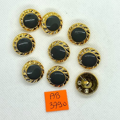 9 boutons en résine gris et doré - 19mm - ab3790