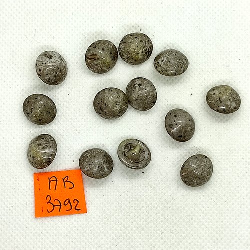 13 boutons en verre gris - 13mm - ab3792