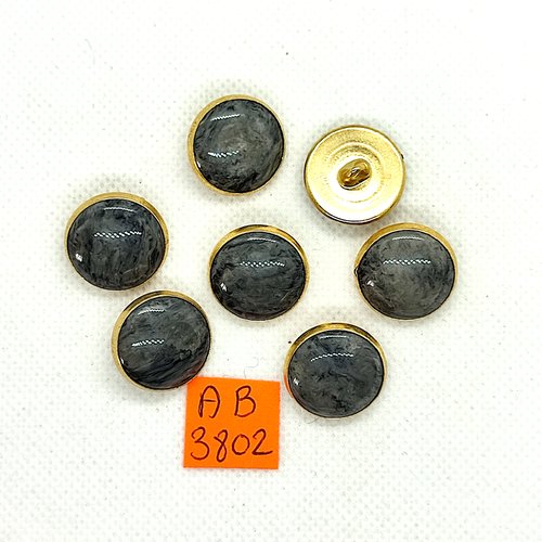 7 boutons en métal doré et résine gris - 17mm - ab3802