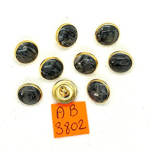 9 boutons en métal doré et résine gris - 12mm - ab3802