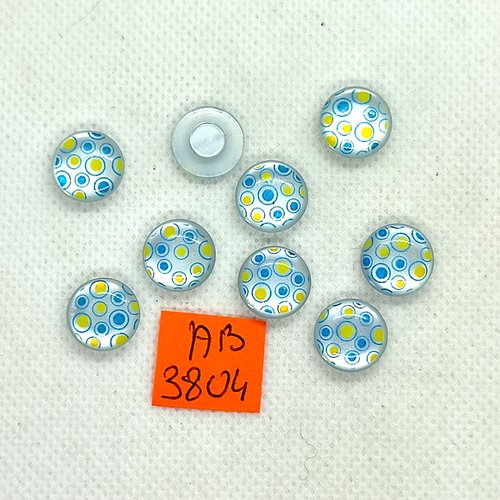 9 boutons en résine bleu et jaune - 12mm - ab3804
