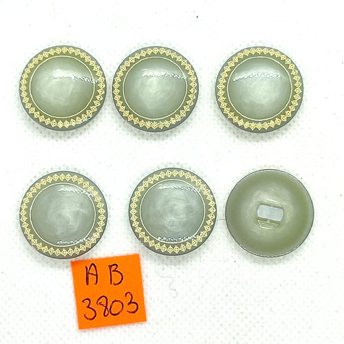 6 boutons en résine gris/bleu - 28mm - ab3803