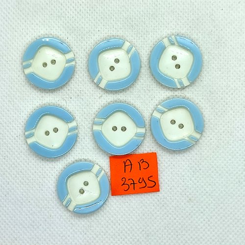 7 boutons en résine bleu et blanc - 22mm - ab3795