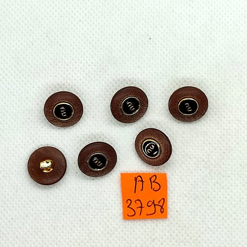 6 boutons en résine marron et doré - 14mm - ab3798
