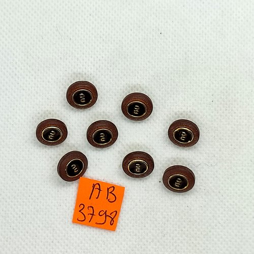 8 boutons en résine marron et doré - 11mm - ab3798