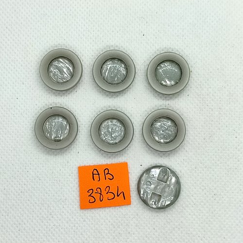 7 boutons en résine gris - 17mm - ab3834