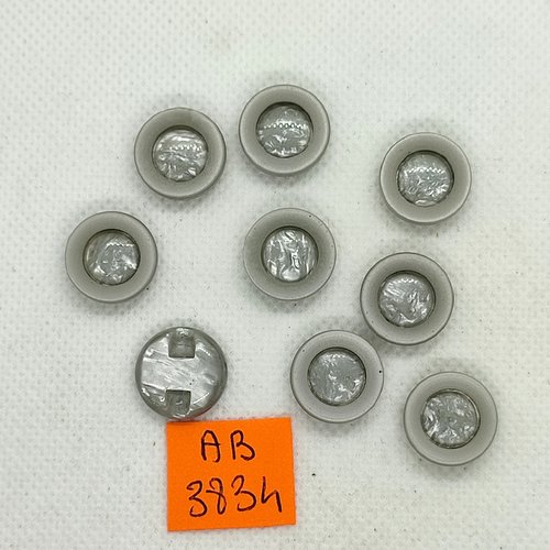 9 boutons en résine gris - 15mm - ab3834
