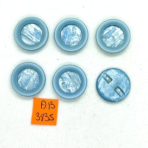 6 boutons en résine bleu - 22mm - ab3835