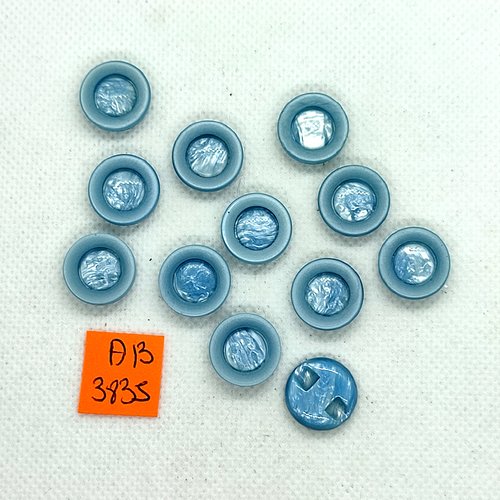 11 boutons en résine bleu - 15mm - ab3835