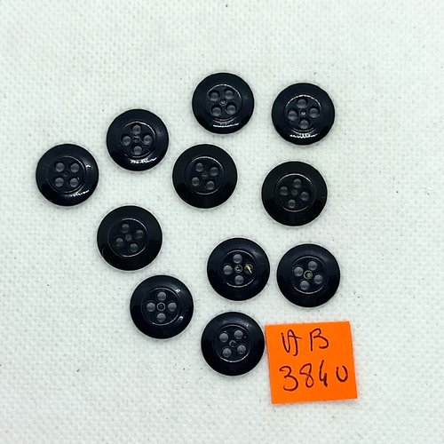 11 boutons en résine noir - 14mm - ab3840