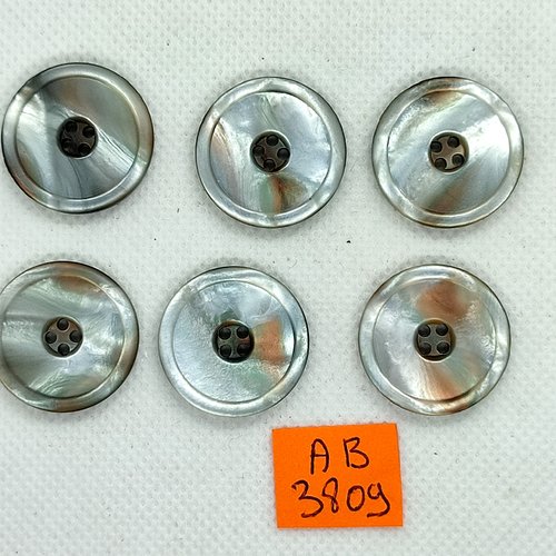 6 boutons en résine gris - 23mm - ab3809