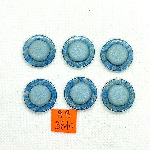 6 boutons en résine bleu - 22mm - ab3810