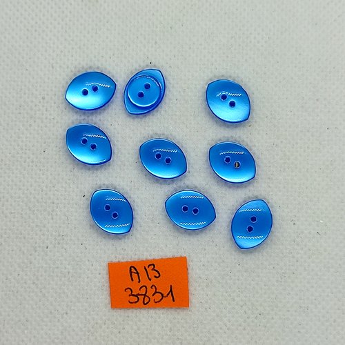 9 boutons en résine bleu - 10x14mm - ab3831