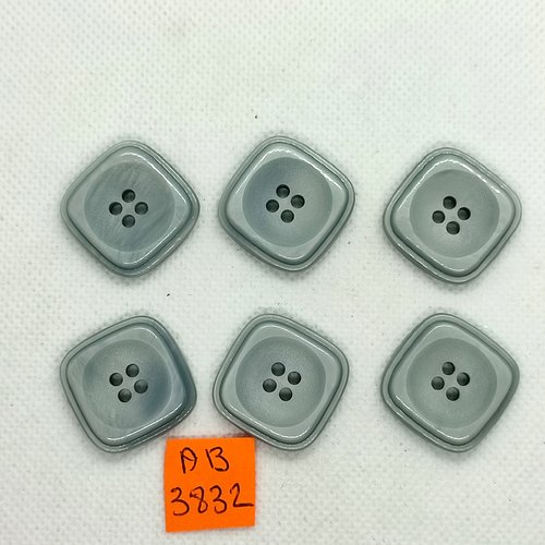 6 boutons en résine gris - 23x23mm - ab3832