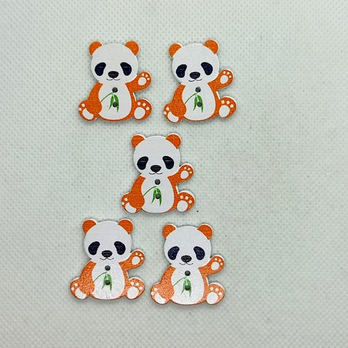 5 boutons en bois fantaisie - un panda orange - 28x26mm - bri632