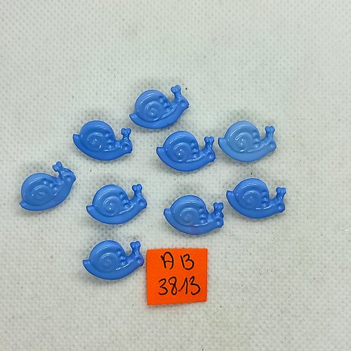 9 boutons en résine fantaisie - escargot  bleu - 17x12mm - ab3813