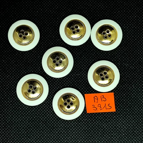 7 boutons en résine blanc et doré - 23mm - ab3815