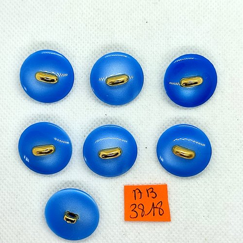 7 boutons en résine bleu et doré - 22mm - ab3818