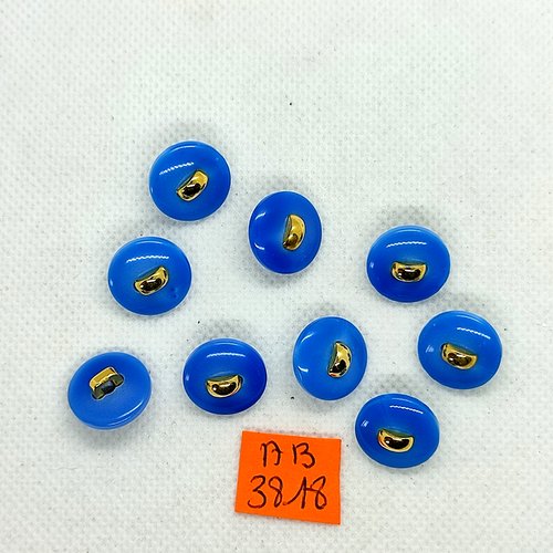 9 boutons en résine bleu et doré - 15mm - ab3818