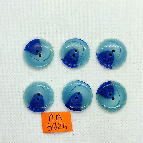 6 boutons en résine bleu - 22mm - ab3824