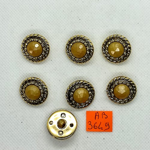 7 boutons en résine doré et beige  - 20mm - ab3649