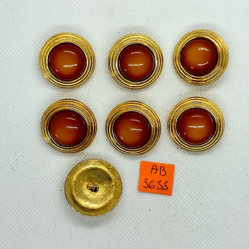 7 boutons en résine marron et doré - 27mm - ab3655