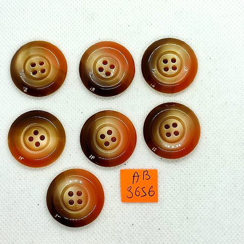 7 boutons en résine marron et saumon - 27mm - ab3656