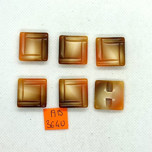 6 boutons en résine marron/beige - 21x21mm - ab3640