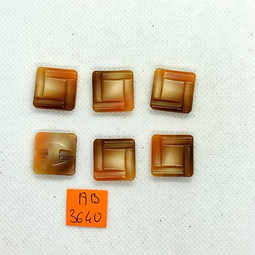 6 boutons en résine marron/beige - 17x17mm - ab3640