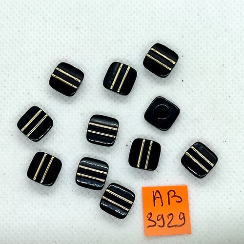 11 boutons en résine noir et doré - 10x10mm - ab3929